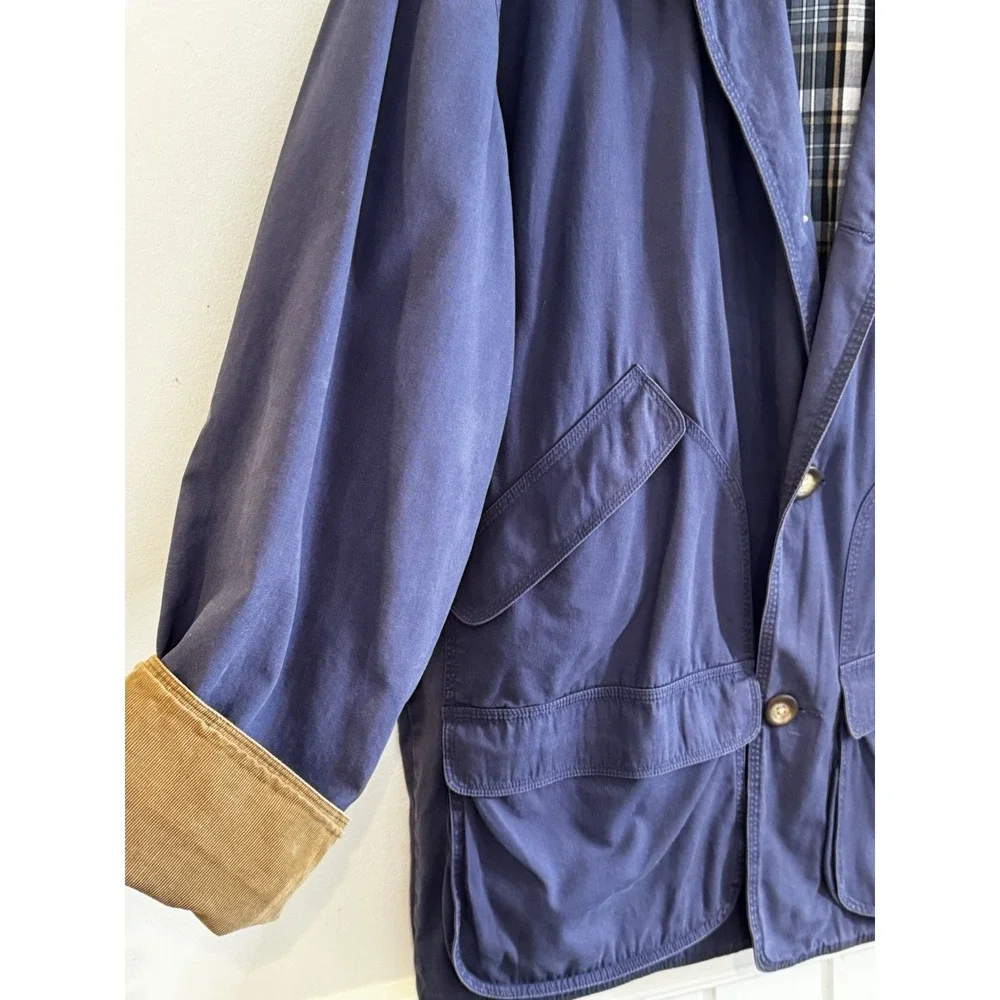 Vintage J Crew Chore Coat L Navy Barn‎ Jacket Flannel Corduroy Collar Americana